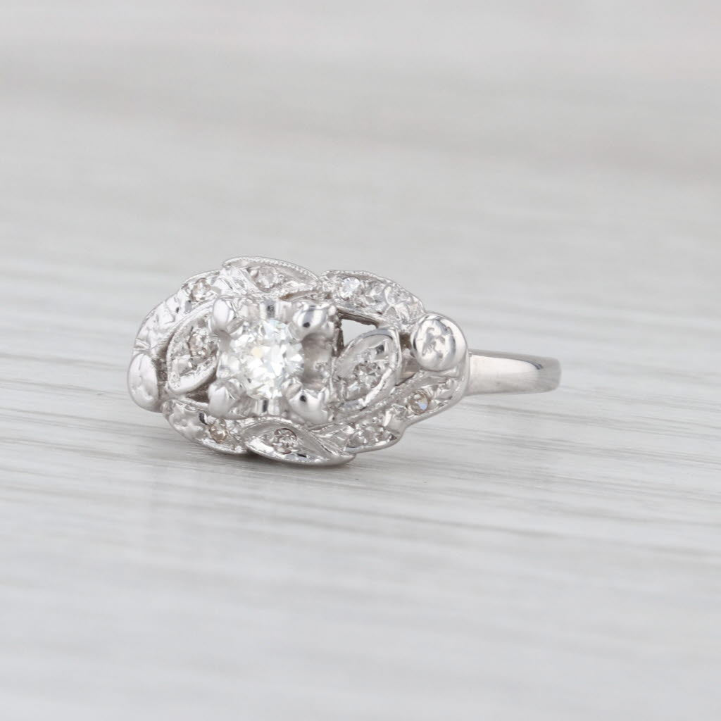 Vintage 0.23ctw Diamond Floral Ring 14k White Gold Size 7.5