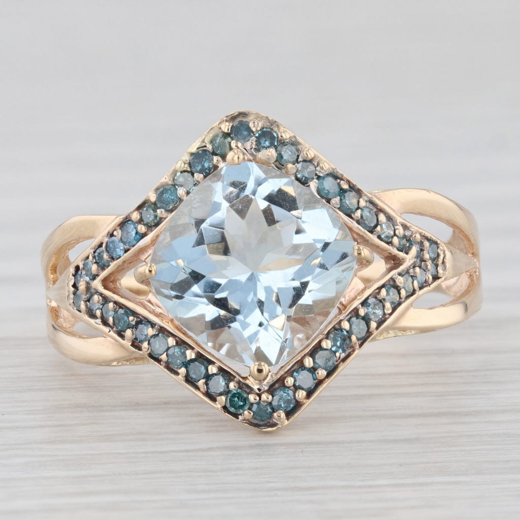Light Gray 2.40ctw Aquamarine Blue Diamond Ring 14k Yellow Gold Size 9.25 Cocktail