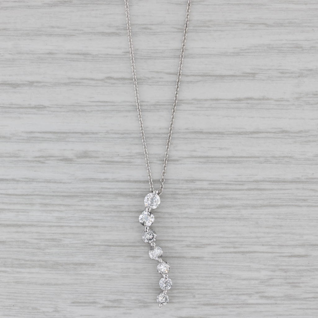 Gray 0.91ctw Diamond Journey Pendant Necklace 14k White Gold 18" Cable Chain