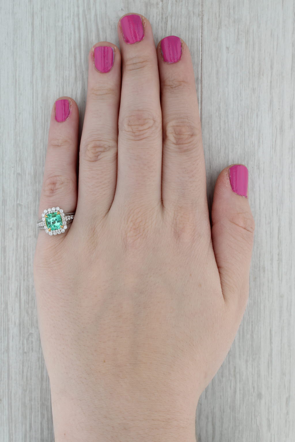 Dark Gray 2.59ctw Emerald Diamond Halo Engagement Ring 18k White Gold Size 6 GIA