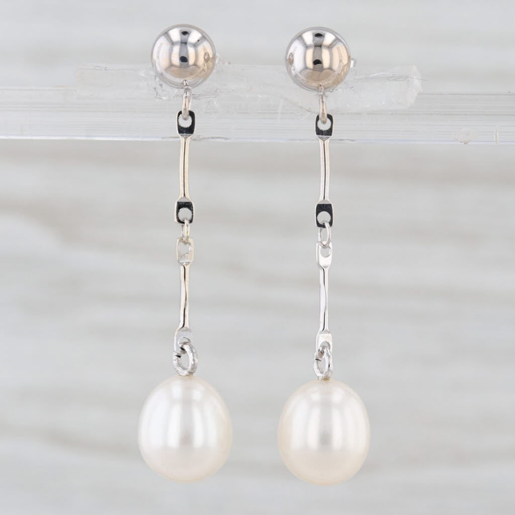 Cultured Pearl Dangle Earrings 10k White Gold Chain Drops