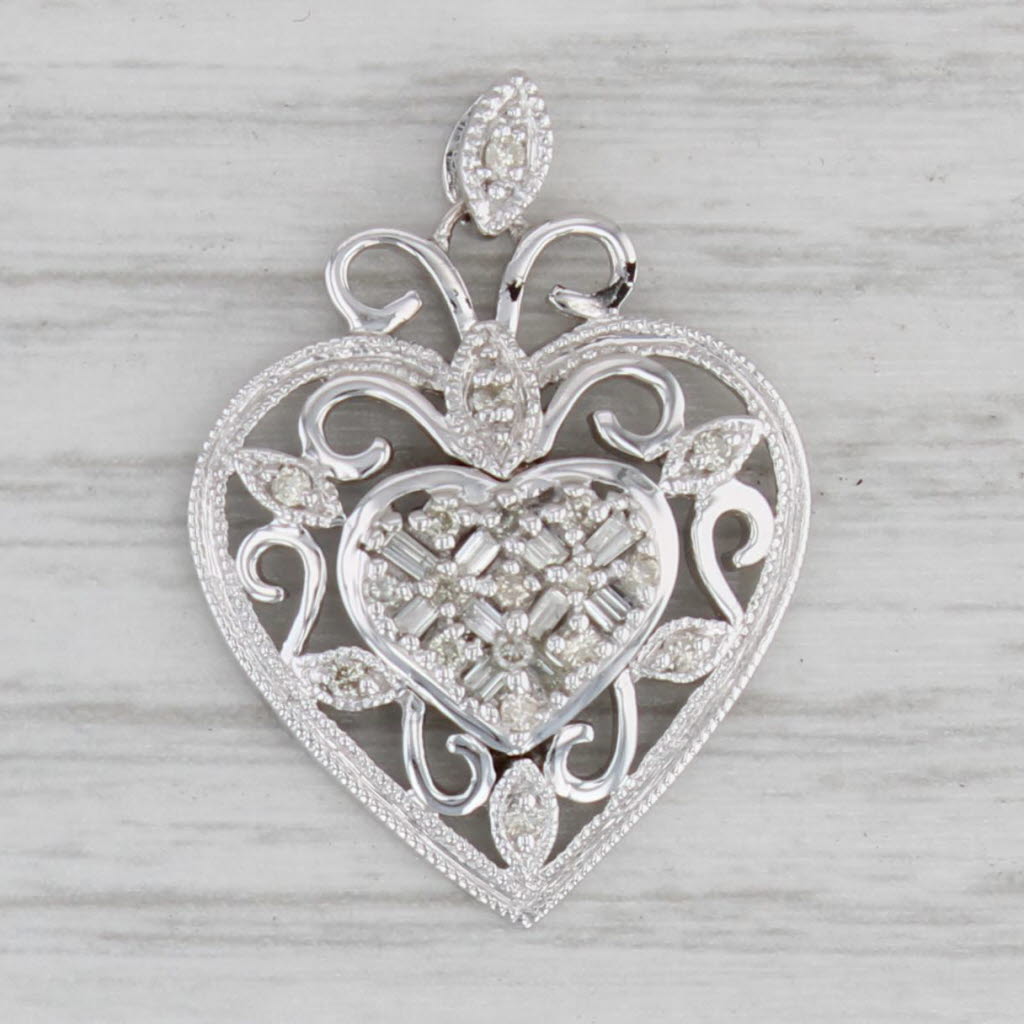 Gray 0.23ctw Diamond Cluster Ornate Diamond Pendant 14k White Gold