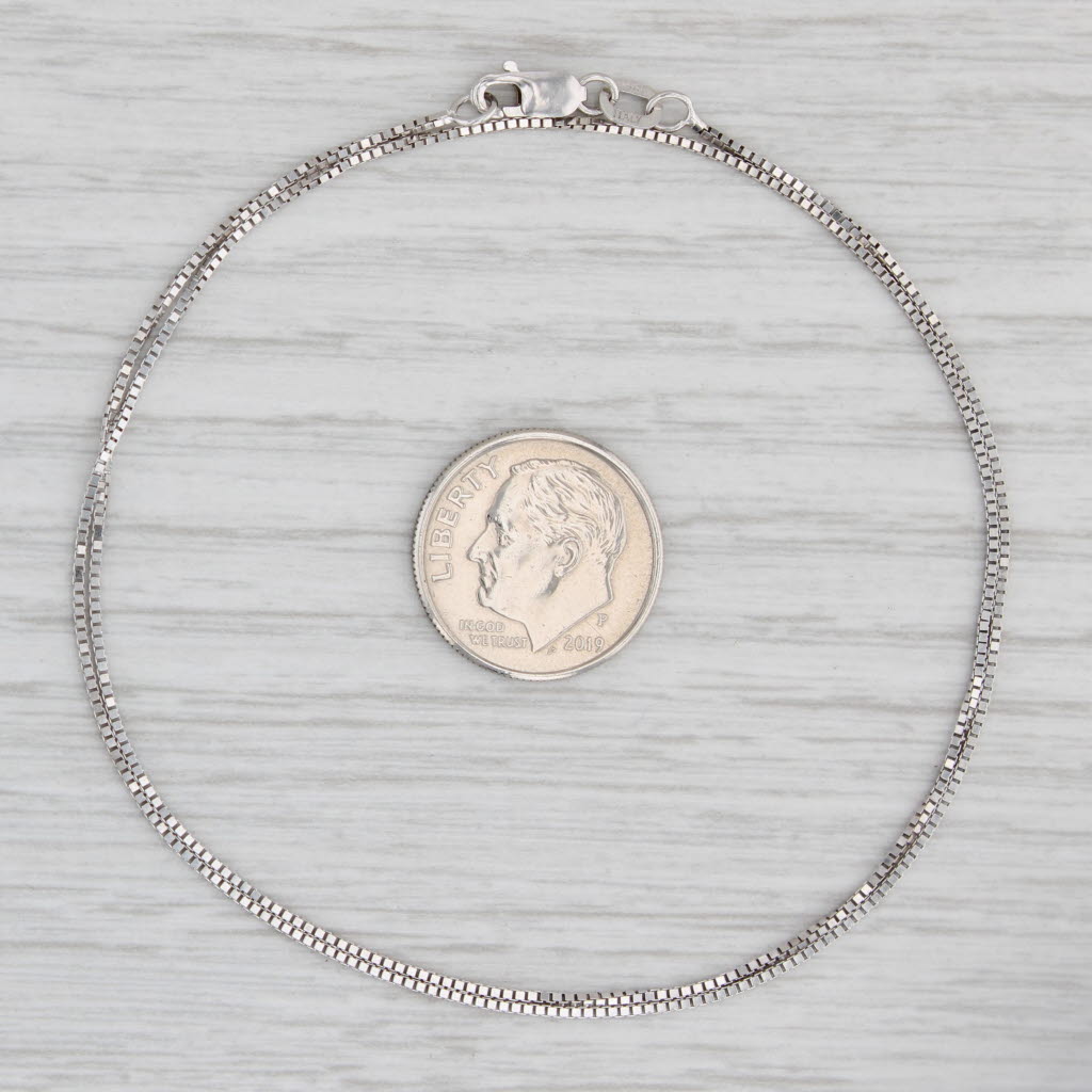Light Gray 16" 0.8mm Box Chain Necklace 14k White Gold Lobster Clasp