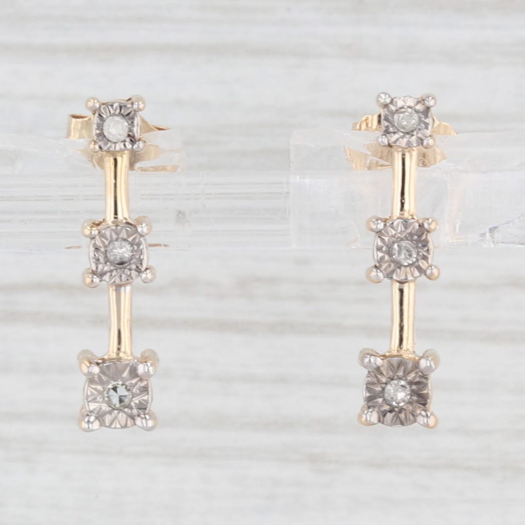 Light Gray 3-Stone Diamond Journey Earrings 10k Yellow Gold Drops