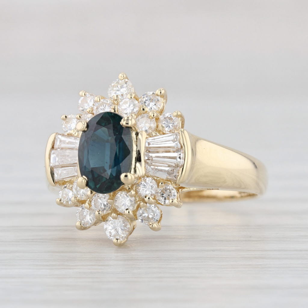 Light Gray 1.70ctw Oval Blue Sapphire Diamond Halo Ring 14k Yellow Gold Size 6.75