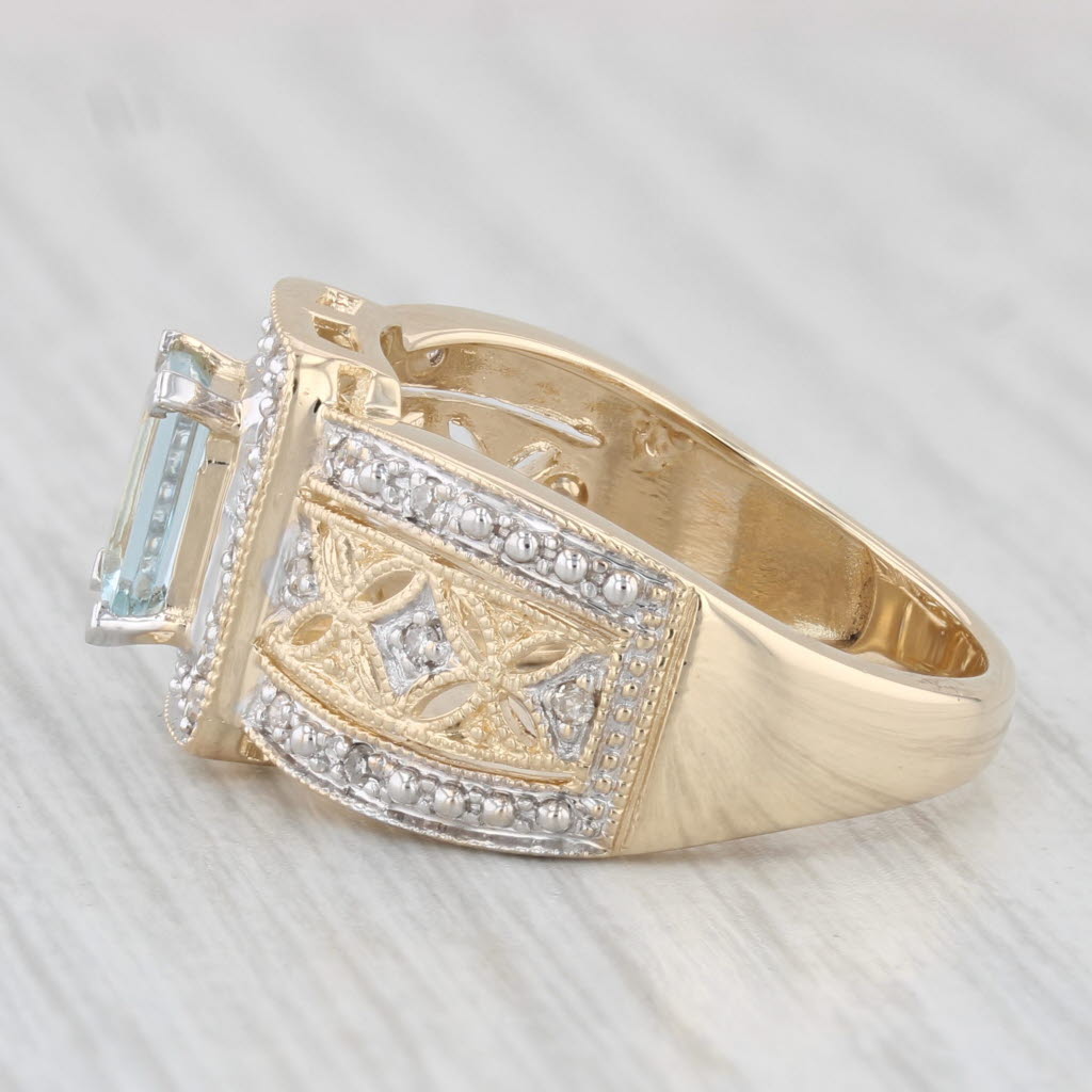Light Gray 1.14ctw Aquamarine Diamond Cocktail Ring 14k Yellow Gold Size 8.25