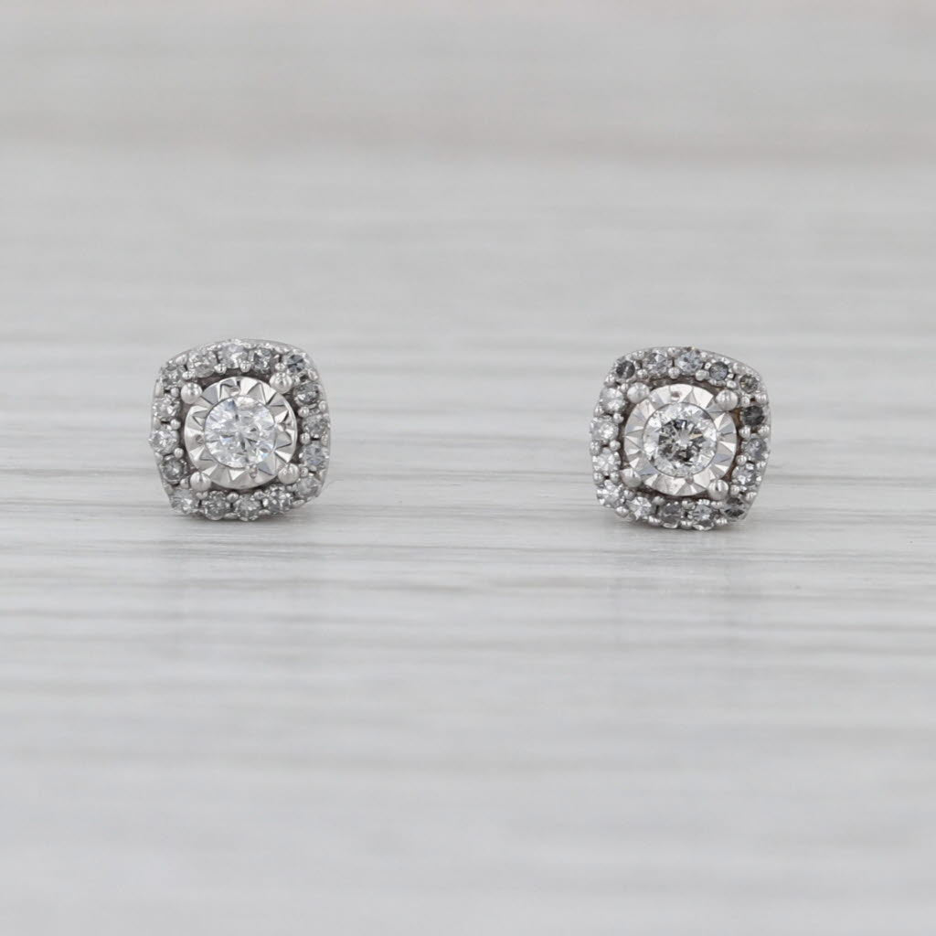 0.20ctw Diamond Halo Stud Earrings 10k White Gold Round Studs