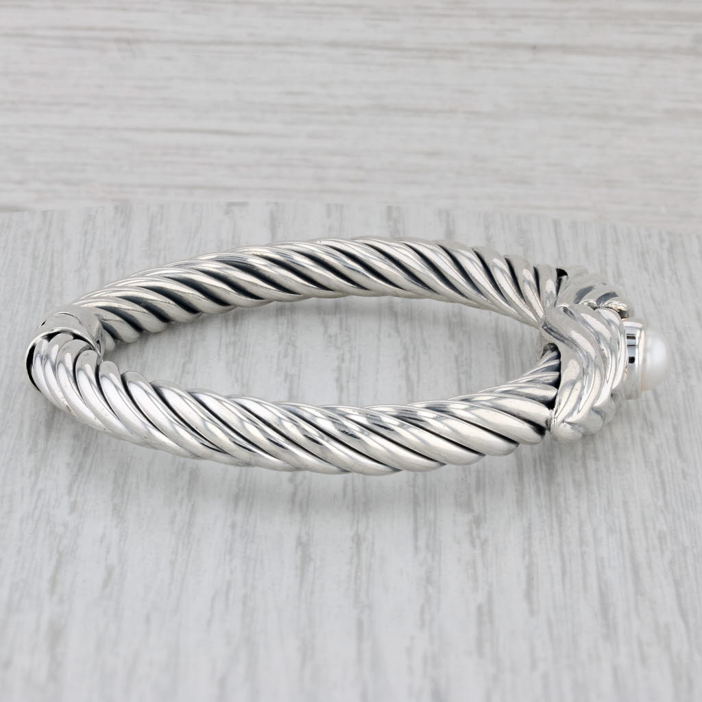 Gray Cultured Pearl Bangle Bracelet Sterling Silver Hinged 6.75" Statement