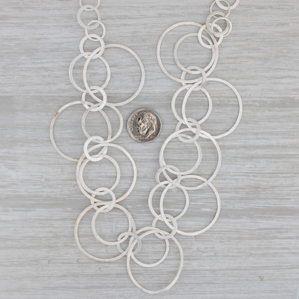 Gray Interlocking Circles Statement Necklace Sterling Silver 22.5" Adjustable