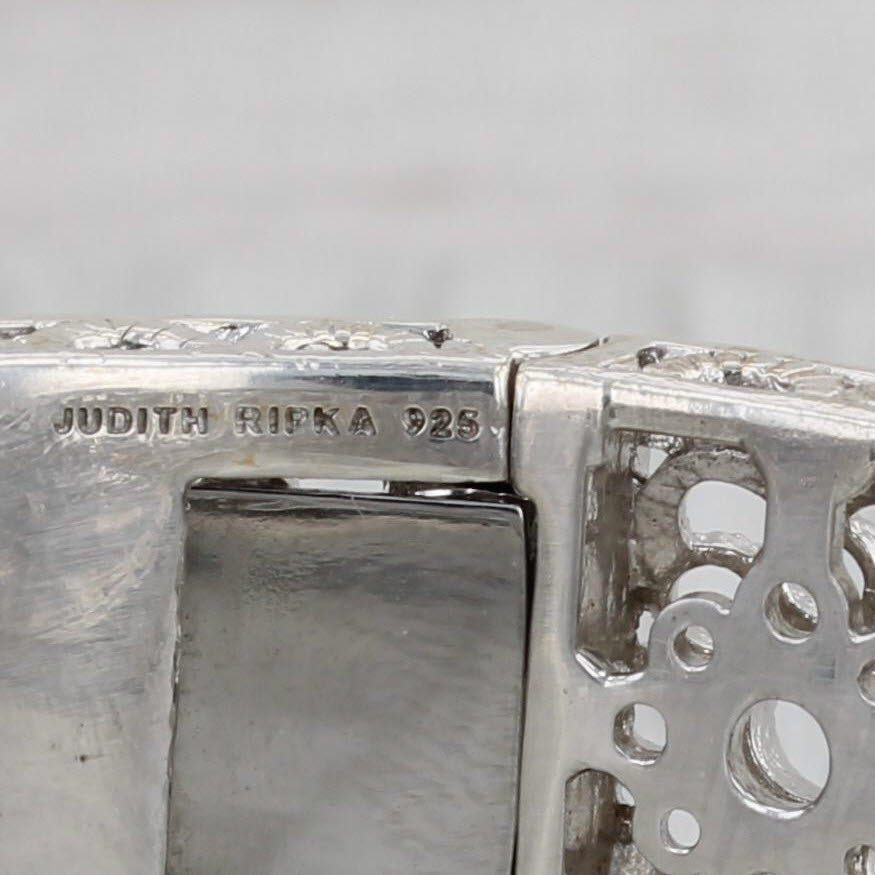 Gray Ornate Judith Ripka Flower Cuff Bracelet Sterling Silver Cubic Zirconia 6.5"