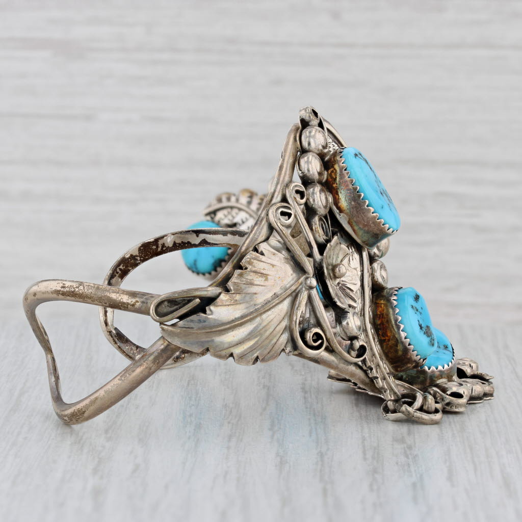 Gray Vintage Native American Turquoise Cuff Bracelet Ring Set Sterling Silver Yazzie