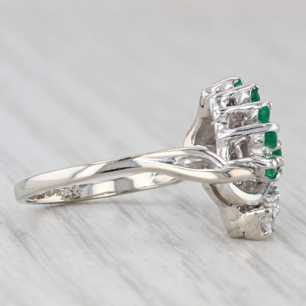 Light Gray Vintage 0.35ctw Diamond Emerald Bypass Ring 14k White Gold Size 6
