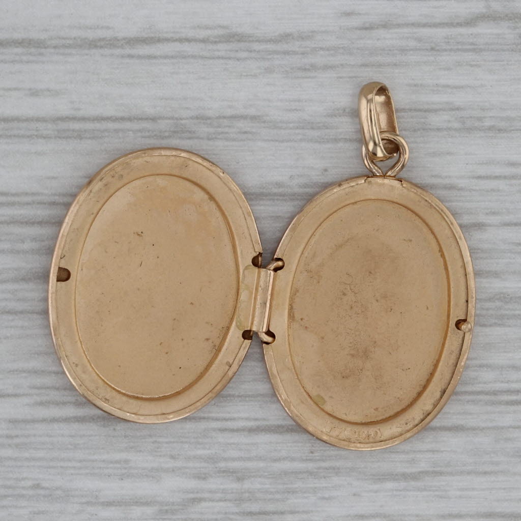 Dark Gray Floral Engraved Engravable Locket Pendant 14k Yellow Gold Vintage