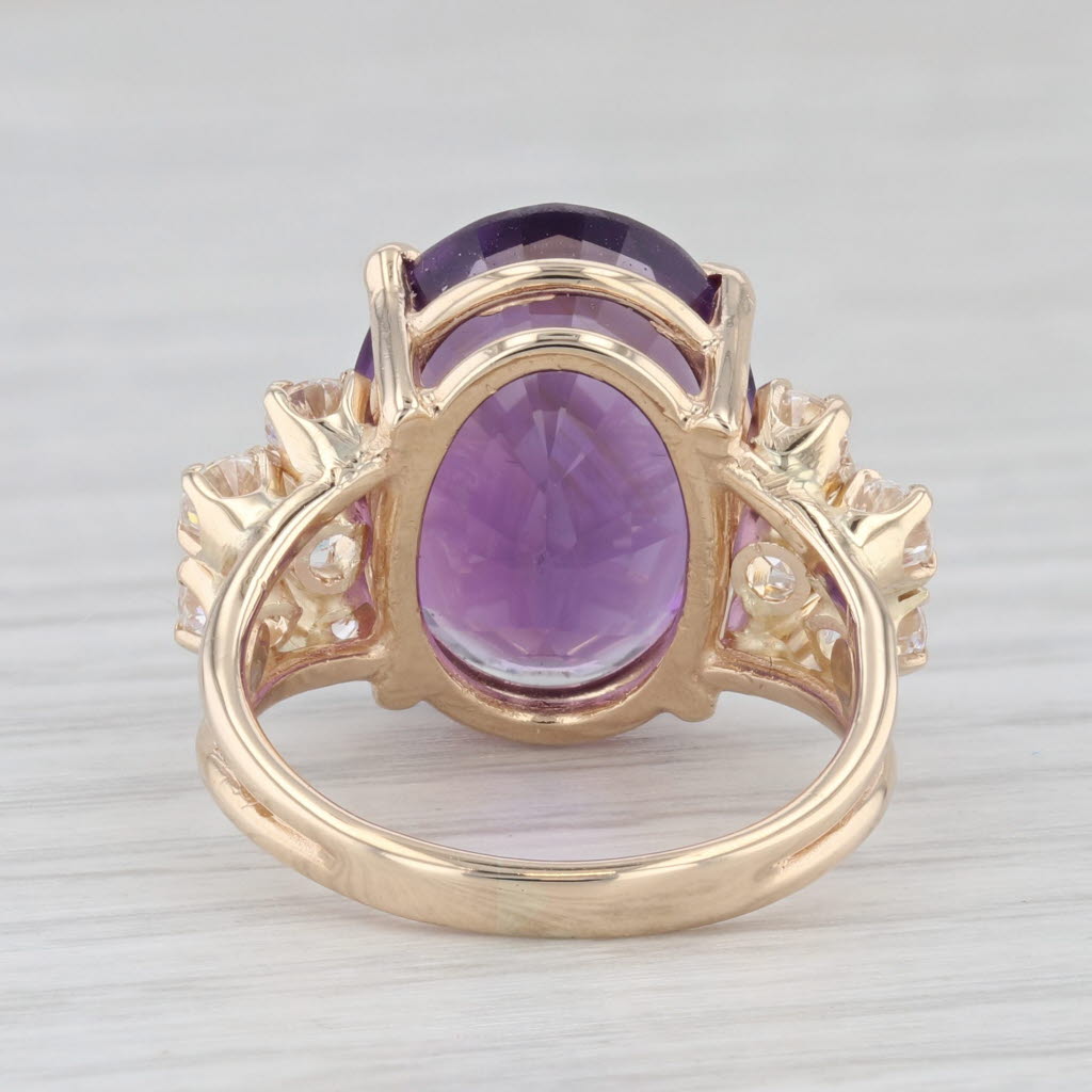 Light Gray 10.85ctw Oval Amethyst Cubic Zirconia Ring 14k Yellow Gold Size 6.25