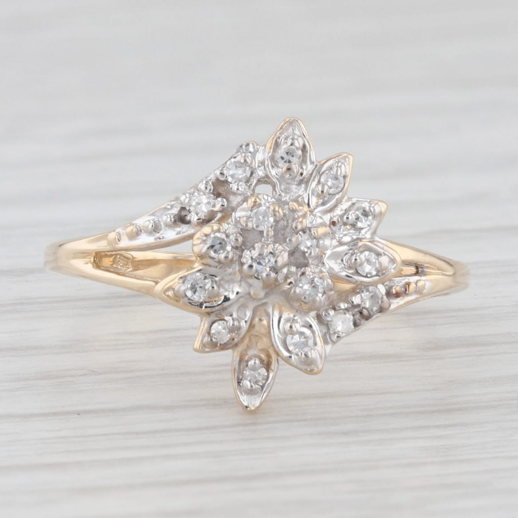 Light Gray Diamond Cluster Bypass Ring 10k Yellow Gold Size 7.5