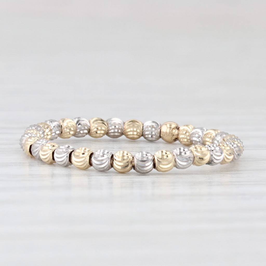Light Gray 2-Toned Bead Ring 14k Yellow White Gold Stackable Size 7 Band Beads Spin