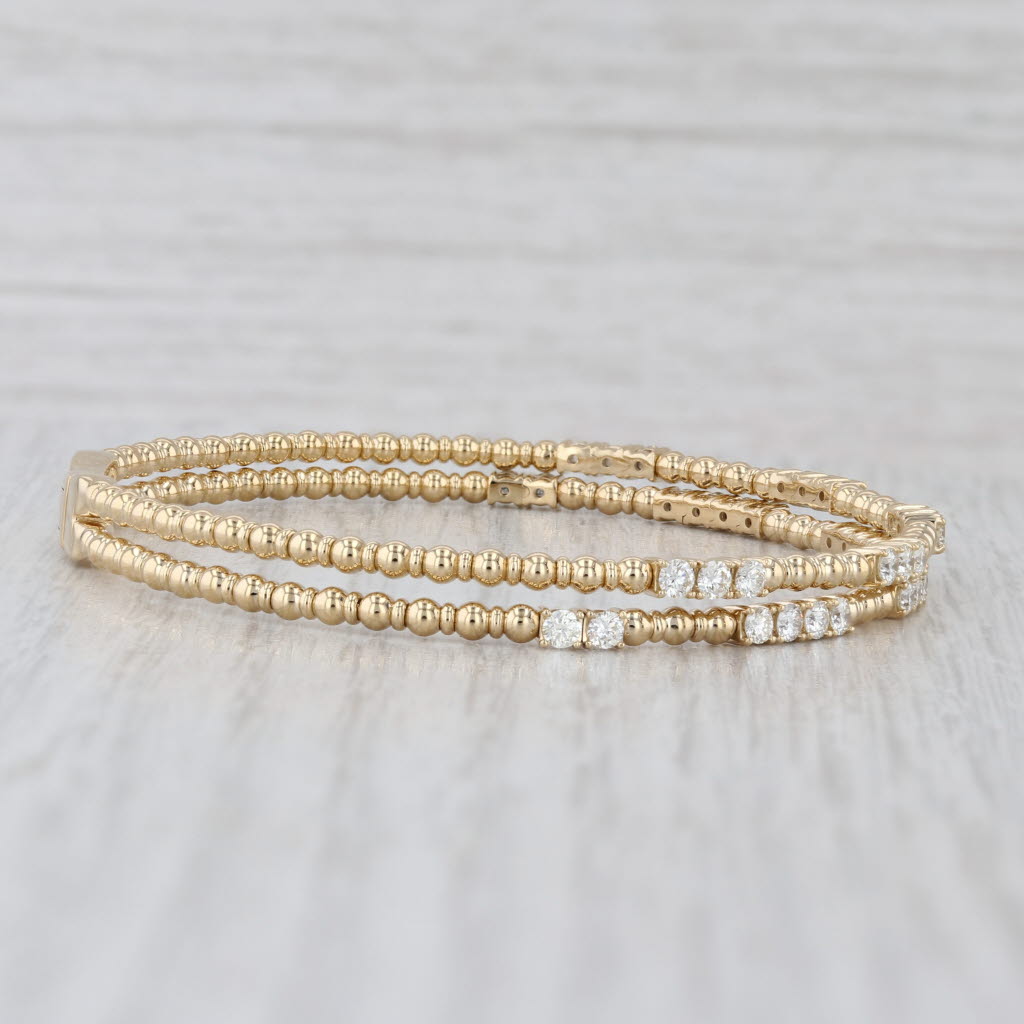 New 1.33ctw Diamond Double Flexible Bangle Bracelet 14k Yellow Gold 6.5" 4.5mm