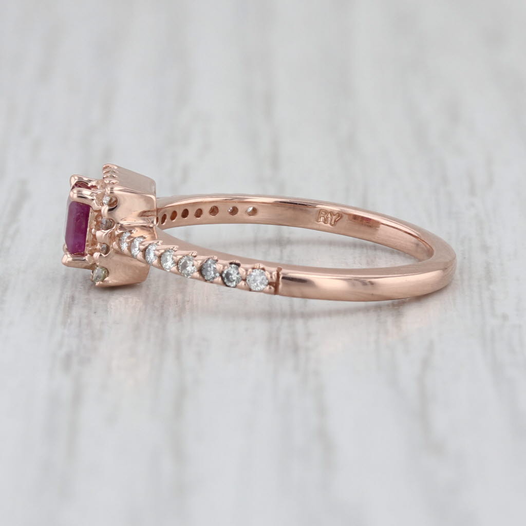 0.60ctw Ruby Diamond Halo Ring 14k Rose Gold Size 7 Engagement