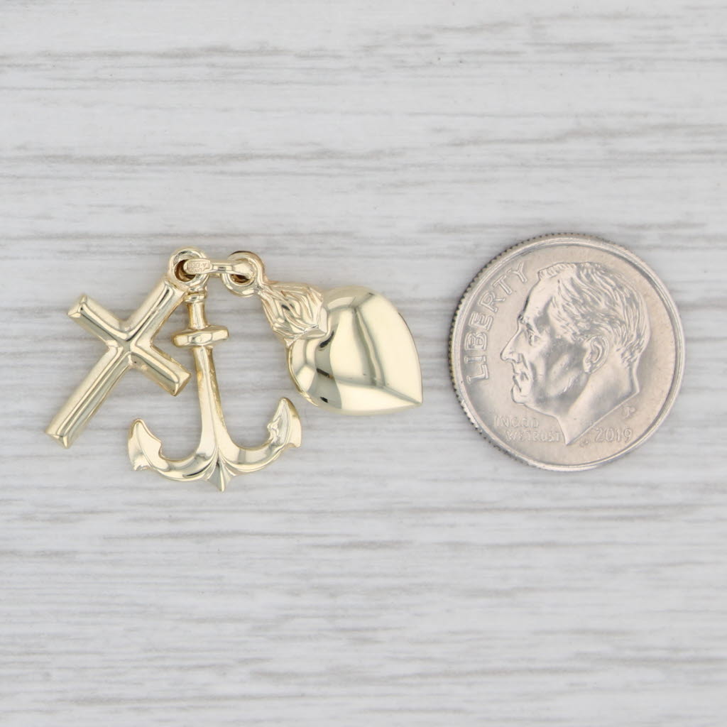 Light Gray Faith Hope Charity Pendant 14k Yellow Gold Cross Heart Anchor Charm