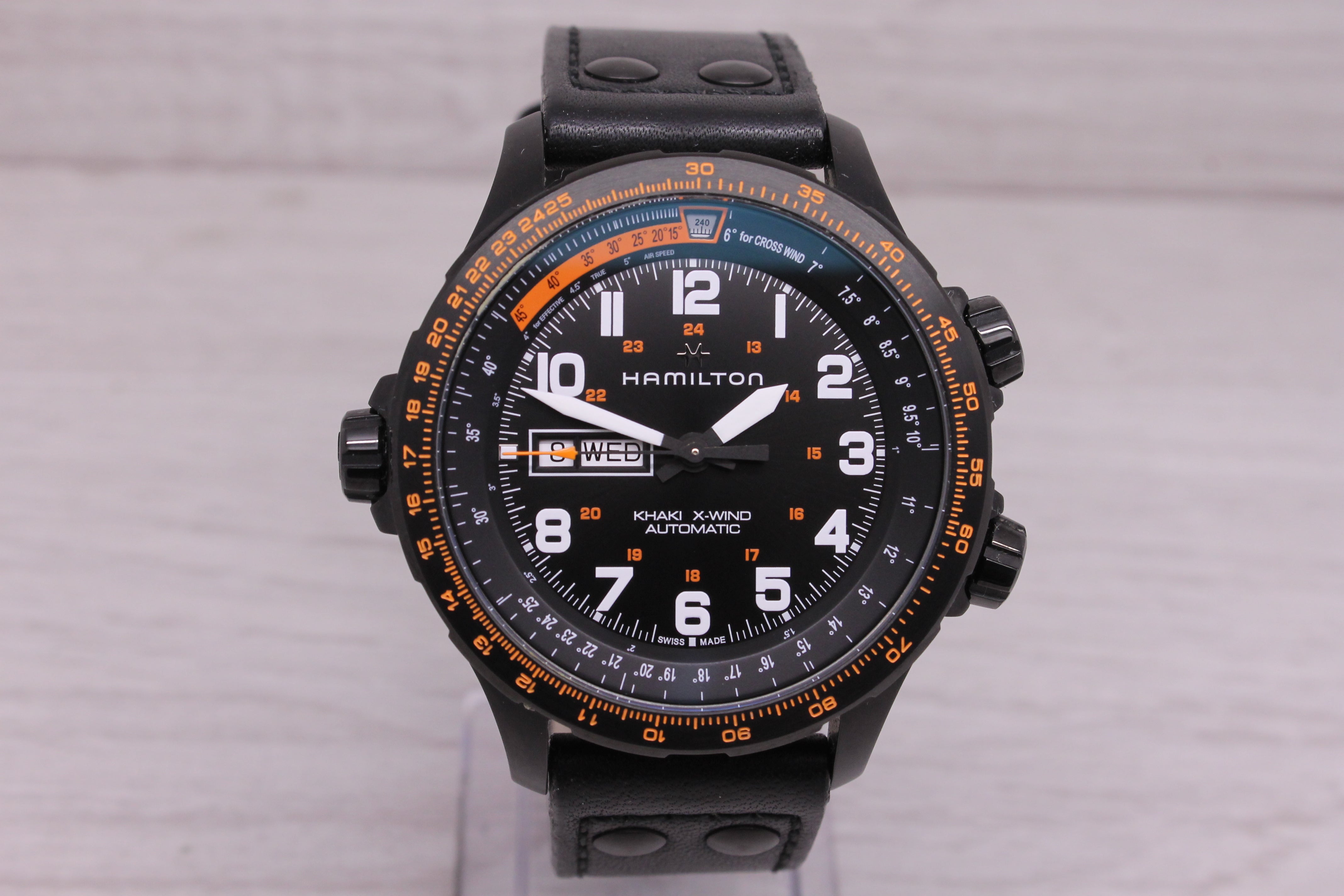 Gray Hamilton Khaki X Wind 45mm Black PVD Automatic Mens Watch Original Strap Box