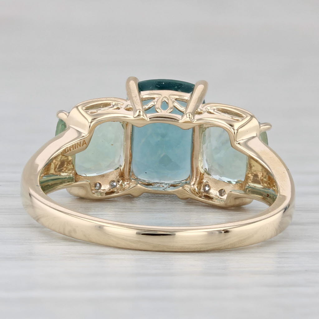 Gray 4.92ctw Fluorite 3-Stone Ring 14k Yellow Gold Diamond Accents Size 9.25