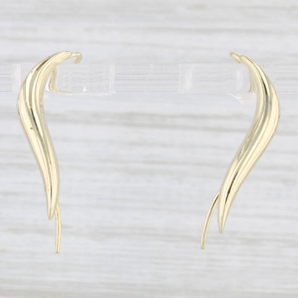 Light Gray Curved Beveled Drop Earrings 14k Yellow Gold Hook Posts