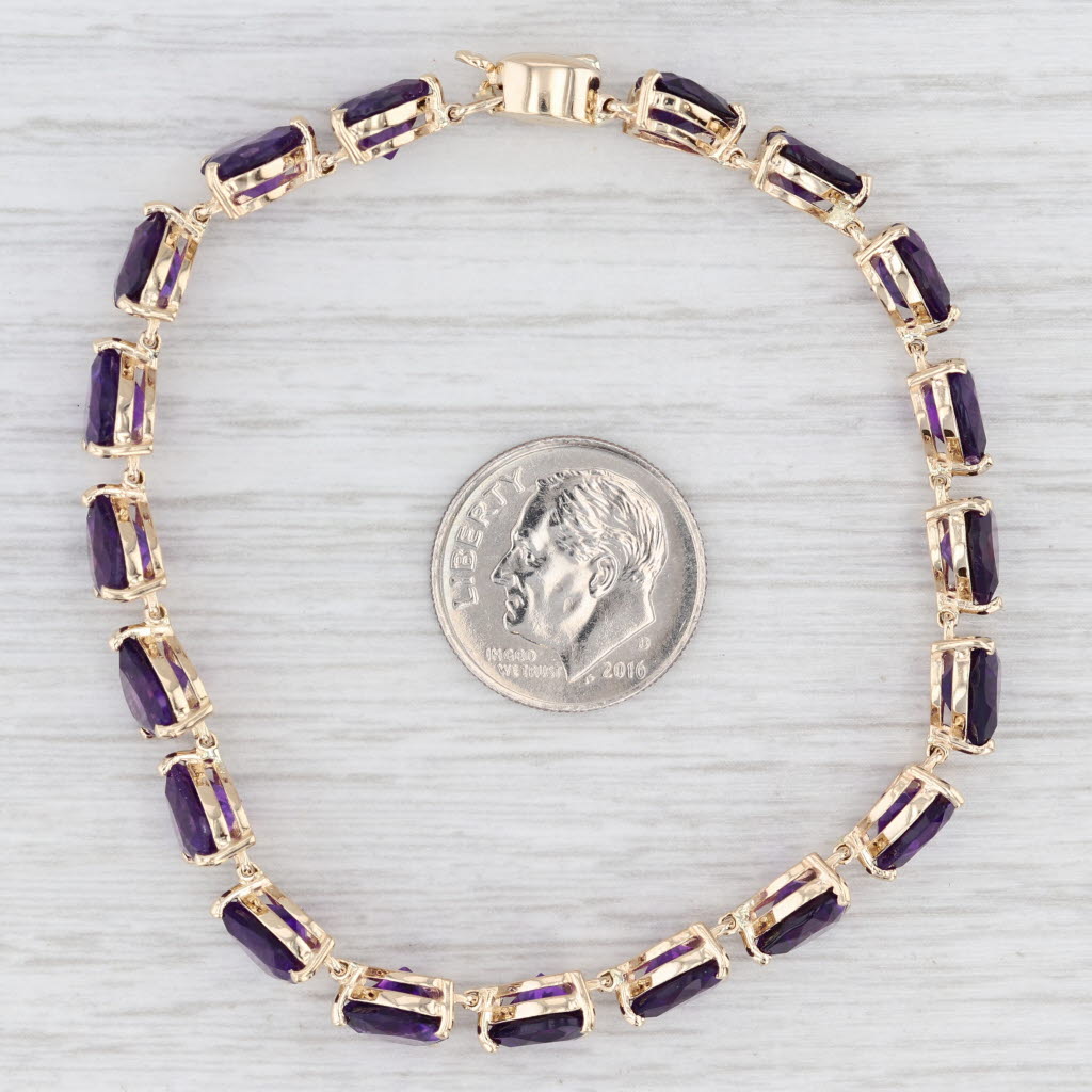 Light Gray 2ctw Amethyst Hearts Tennis Bracelet 14k Yellow Gold 6.75" 7.2mm