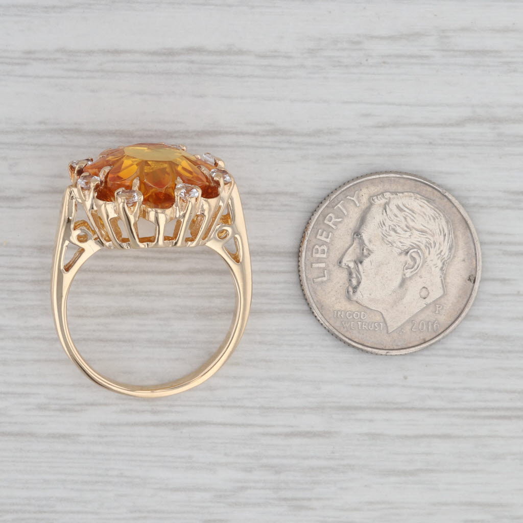 Gray Lab Created Yellow Orange Sapphire White Spinel 10k Yellow Gold Ring Size 5.75