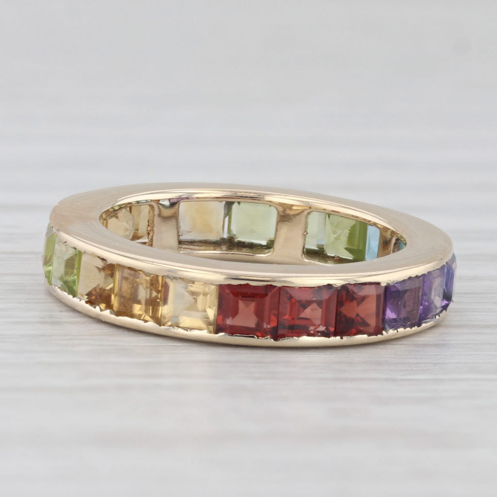 Light Gray 3.62ctw Rainbow Gemstone Eternity Ring 10k Gold Peridot Citrine Garnet Topaz
