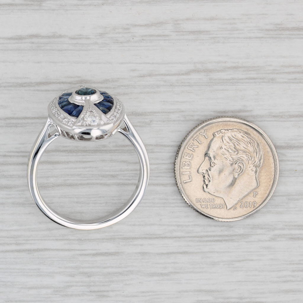 Light Gray New Beverley K 1.55ctw Blue Sapphire Diamond Halo Ring 14k White Gold Size 7.25