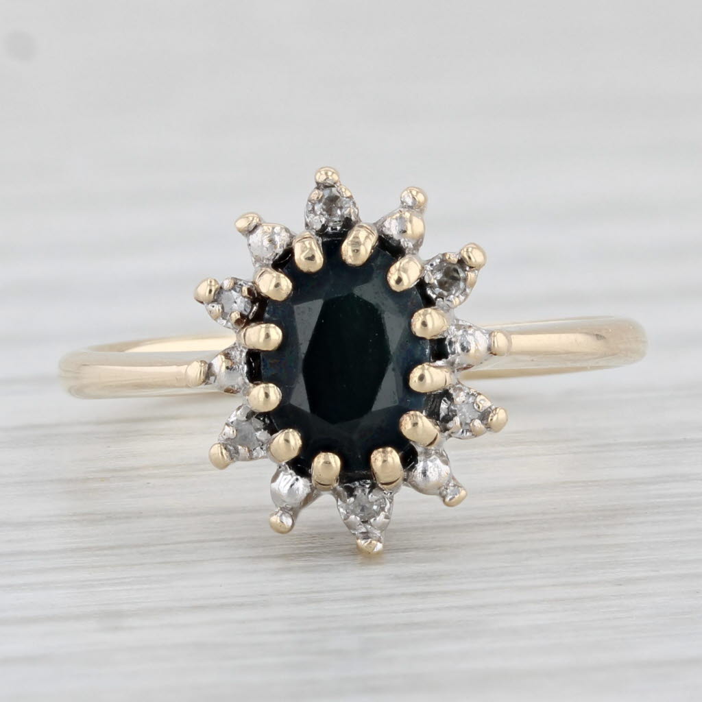 Light Gray 0.85ct Oval Blue Sapphire Diamond Halo Ring 10k Yellow Gold Size 5.25 Engagement