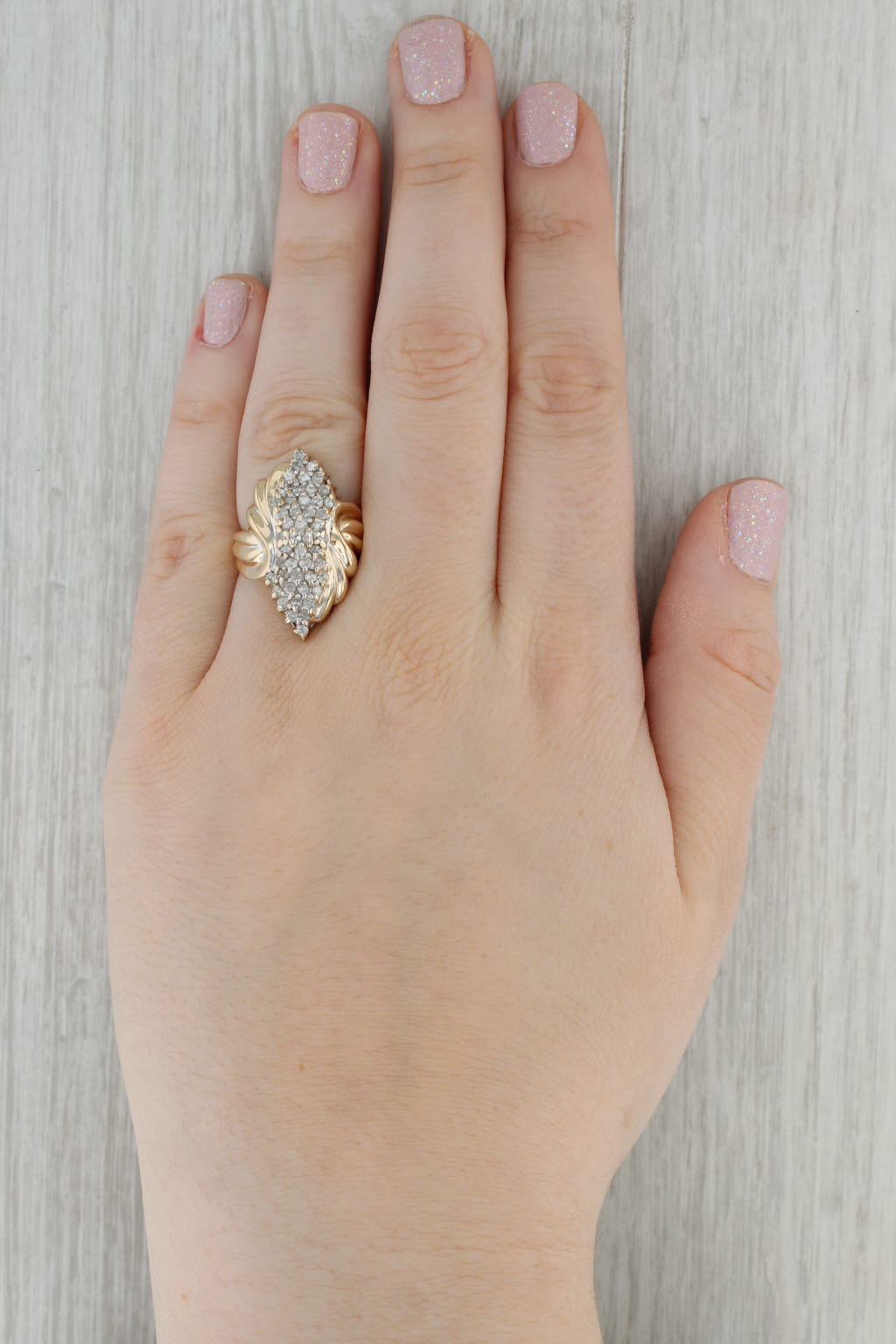 Dark Gray 0.75ctw Diamond Cluster Ring 10k Yellow Gold Size 7 Cocktail