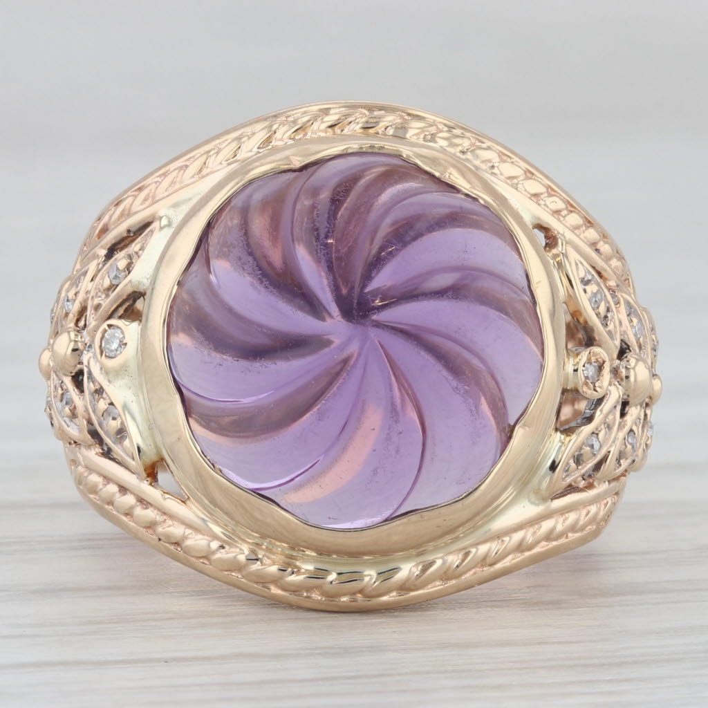 Gray Amethyst Swirl Diamond Ring 14k Yellow Gold Size 7.75