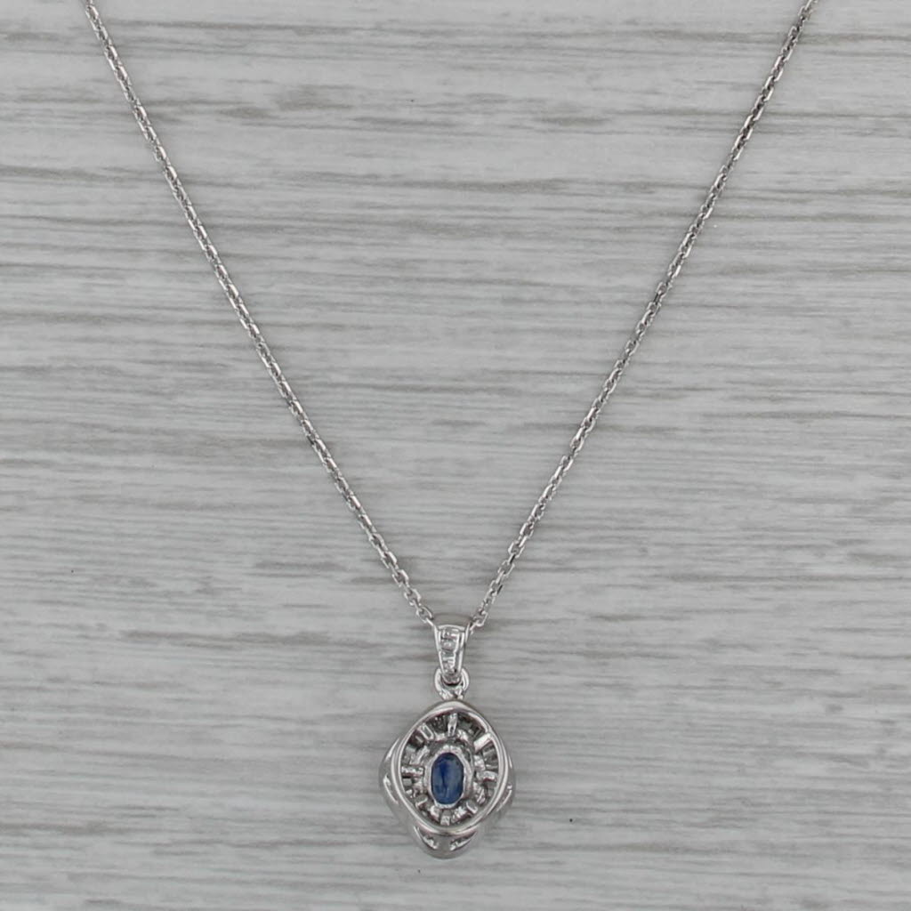0.68ctw Sapphire Diamond Halo Pendant Necklace 14k White Gold 18" Cable Chain