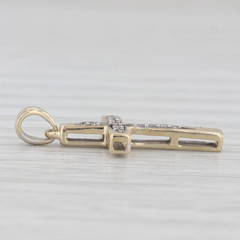 Light Gray Diamond Cross Pendant 10k Yellow Gold Small Drop
