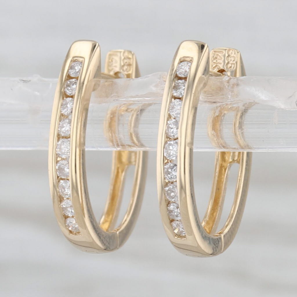 0.25ctw Diamond Journey Hinged Hoop Earrings 14k Yellow Gold Oval Hoops