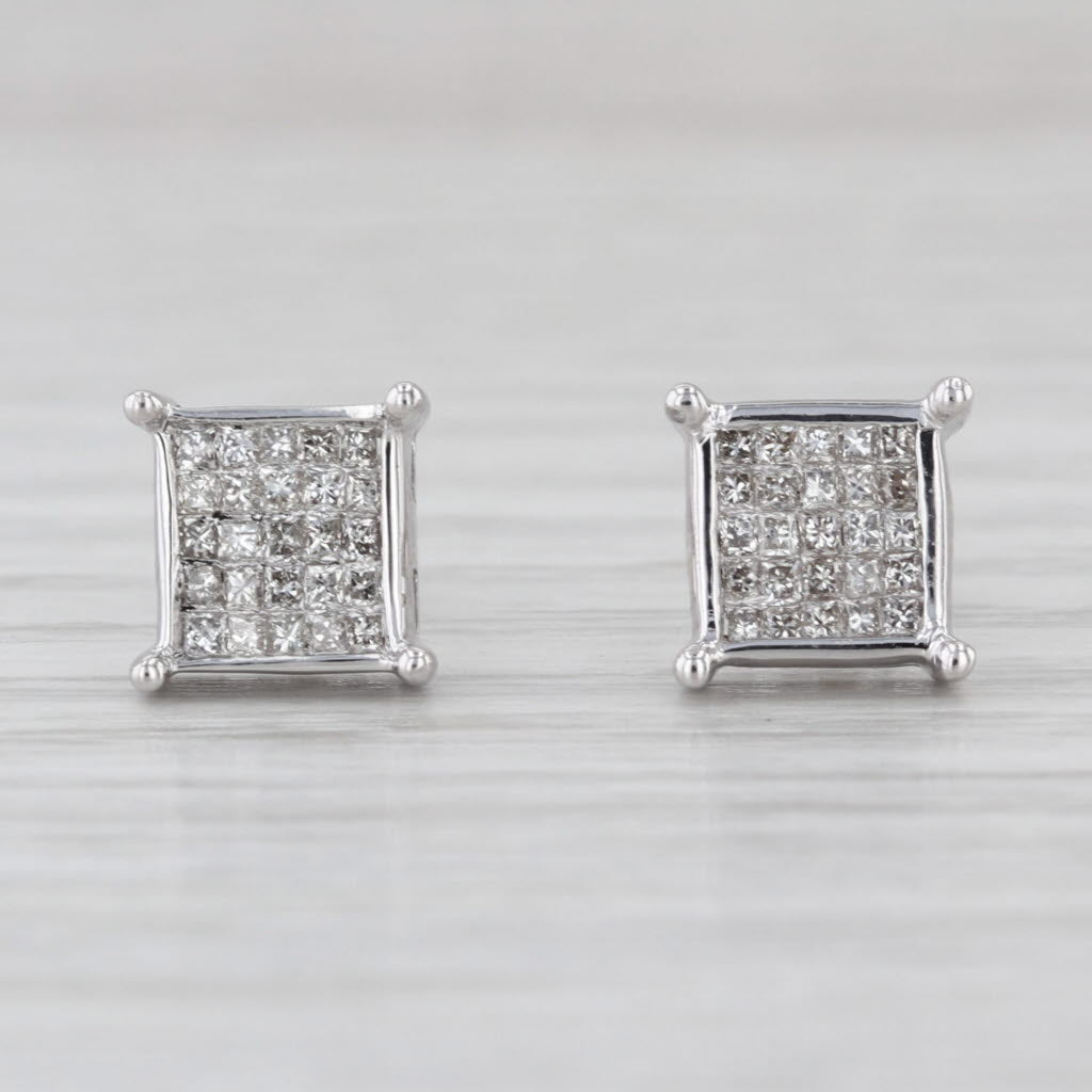 0.45ctw Princess Diamond Stud Earrings 14k White Gold Studs