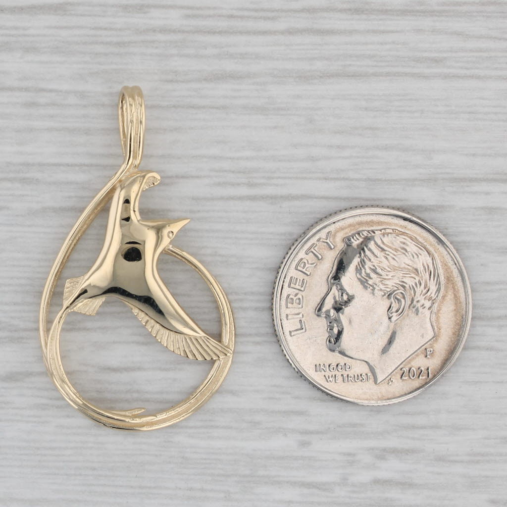 Gray Flying Bird Pendant 14k Yellow Gold