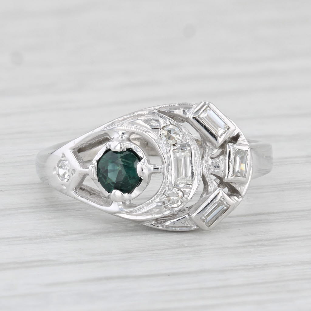 Light Gray Vintage 0.44ctw Blue Sapphire Diamond Ring 14k White Gold Size 5