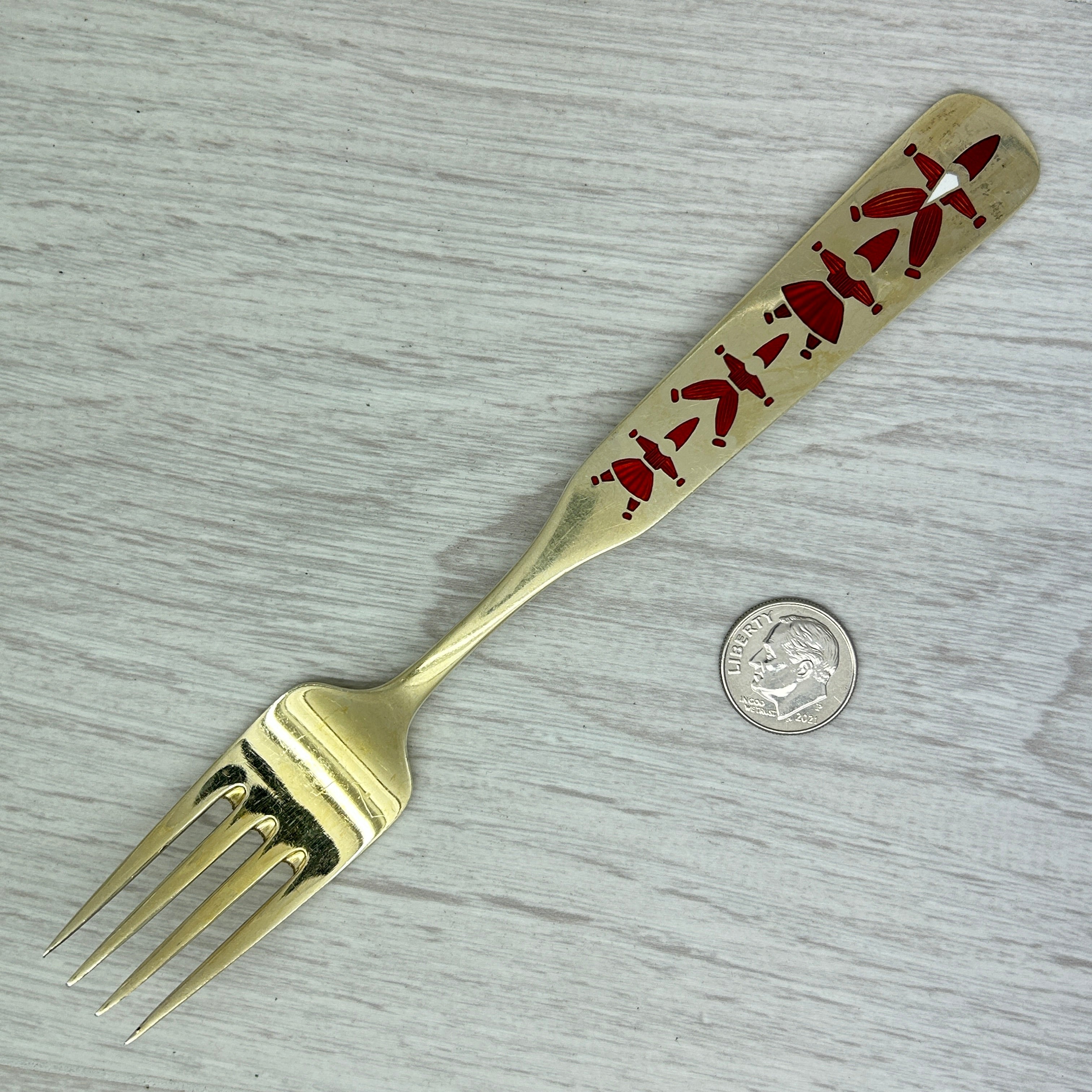 Dark Gray Vintage 1957 Anton Michelsen Sterling Silver Christmas Fork Enamel Santa Claus