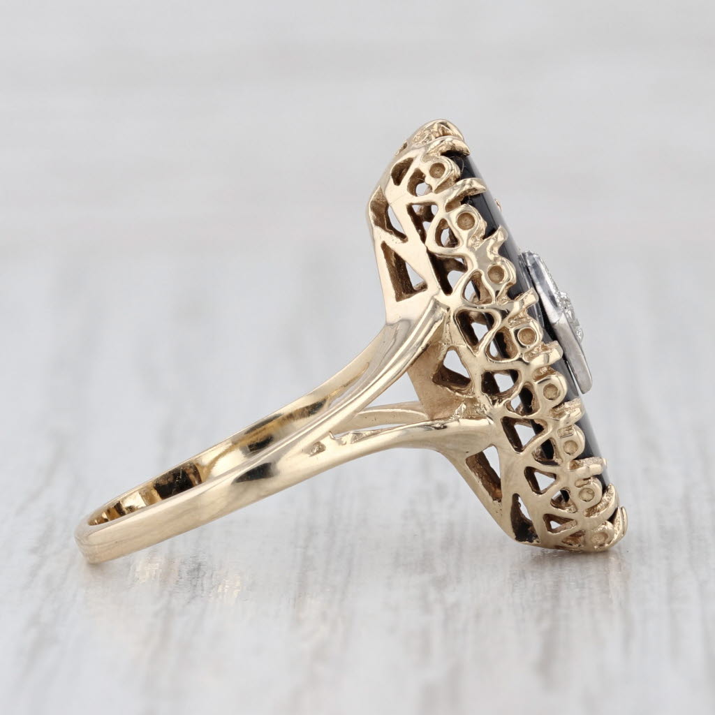Onyx Diamond Signet Ring 10k Yellow Gold Size 7.5 Vintage