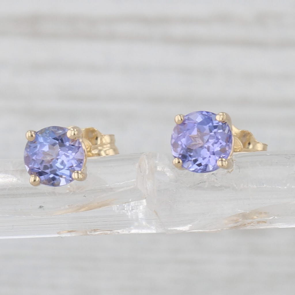0.80ctw Round Tanzanite Stud Earrings 14k Yellow Gold Solitaire Studs