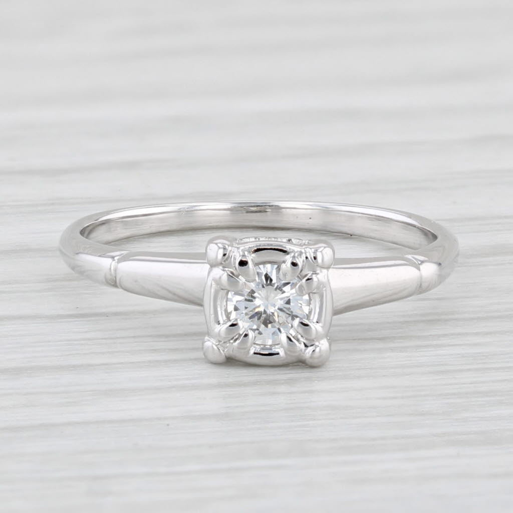 Light Gray 0.15ct Diamond Solitaire Engagement Ring 14k White Gold Size 5 Vintage
