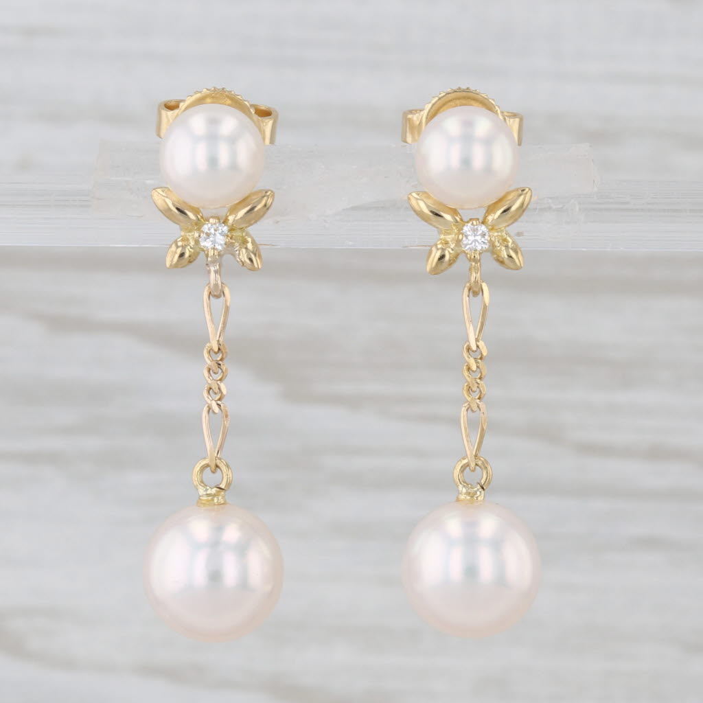 Mikimoto Pearl Dangle Earrings 18k Yellow Gold Pierced Drops