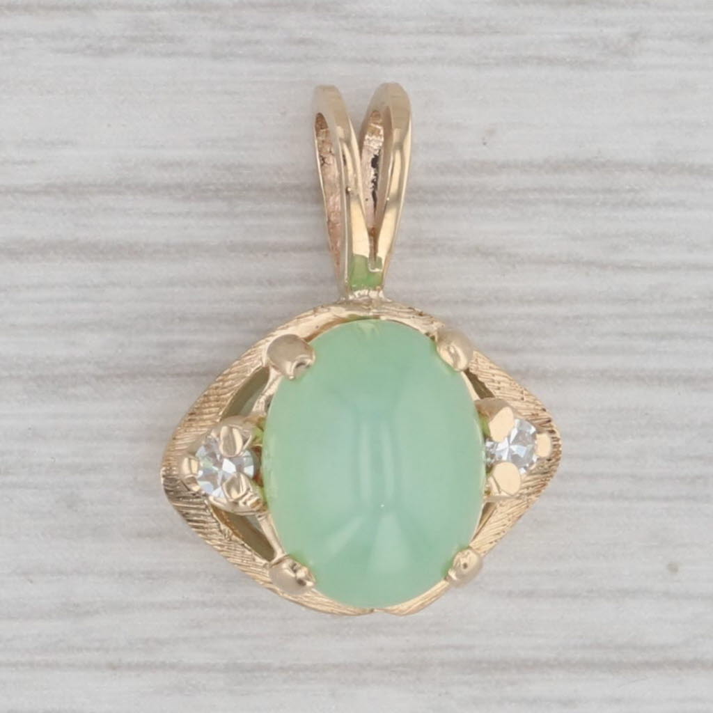 Linde Green Lab Created Star Sapphire Pendant 14k Yellow Gold Diamond