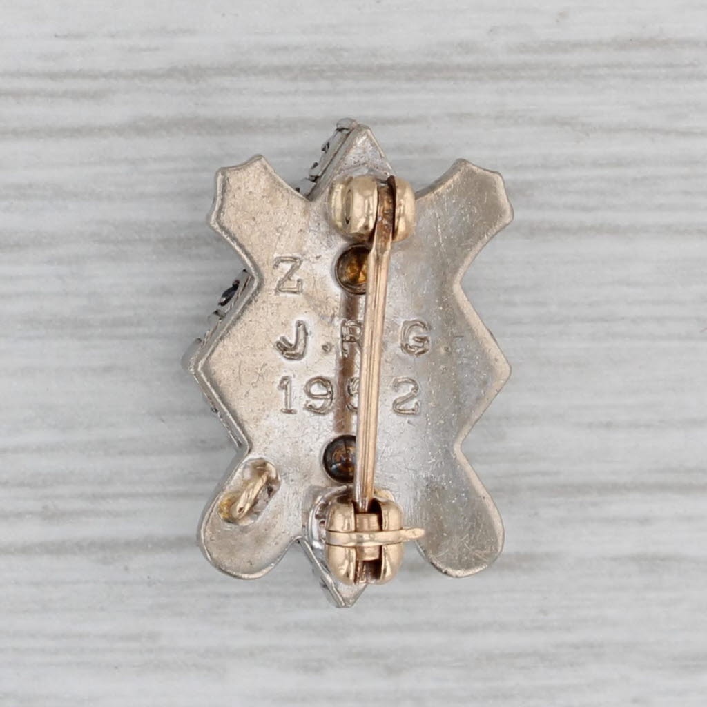 Gray Pi Kappa Alpha Fraternity Pin 14k White Gold Sapphire Enamel PIKE Badge