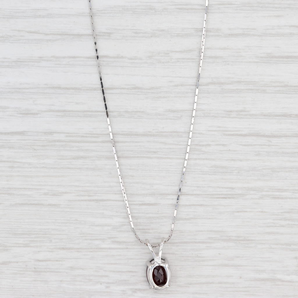 Light Gray 1.40ct Oval Garnet Solitaire Pendant Necklace 14k White Gold 16" Box Chain