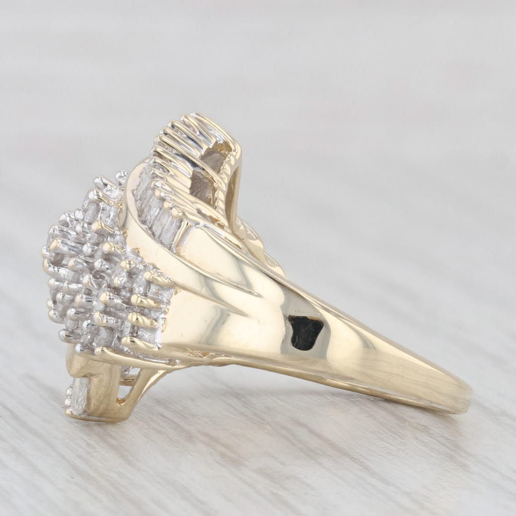 Light Gray 0.70ctw Diamond Bypass Cluster Cocktail Ring 10k Yellow Gold Size 5.75