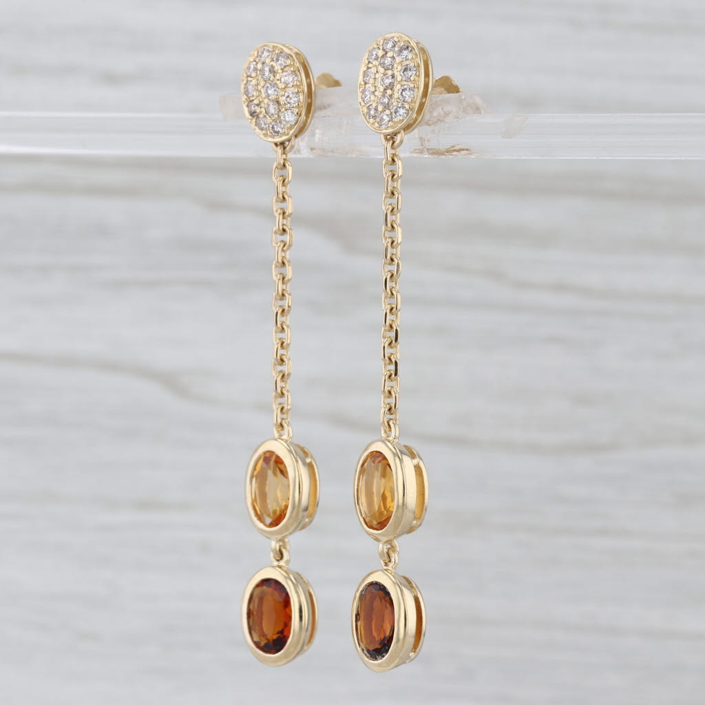 3.98ctw Yellow Orange Citrine Diamond Dangle Earrings 14k Yellow Gold Drops