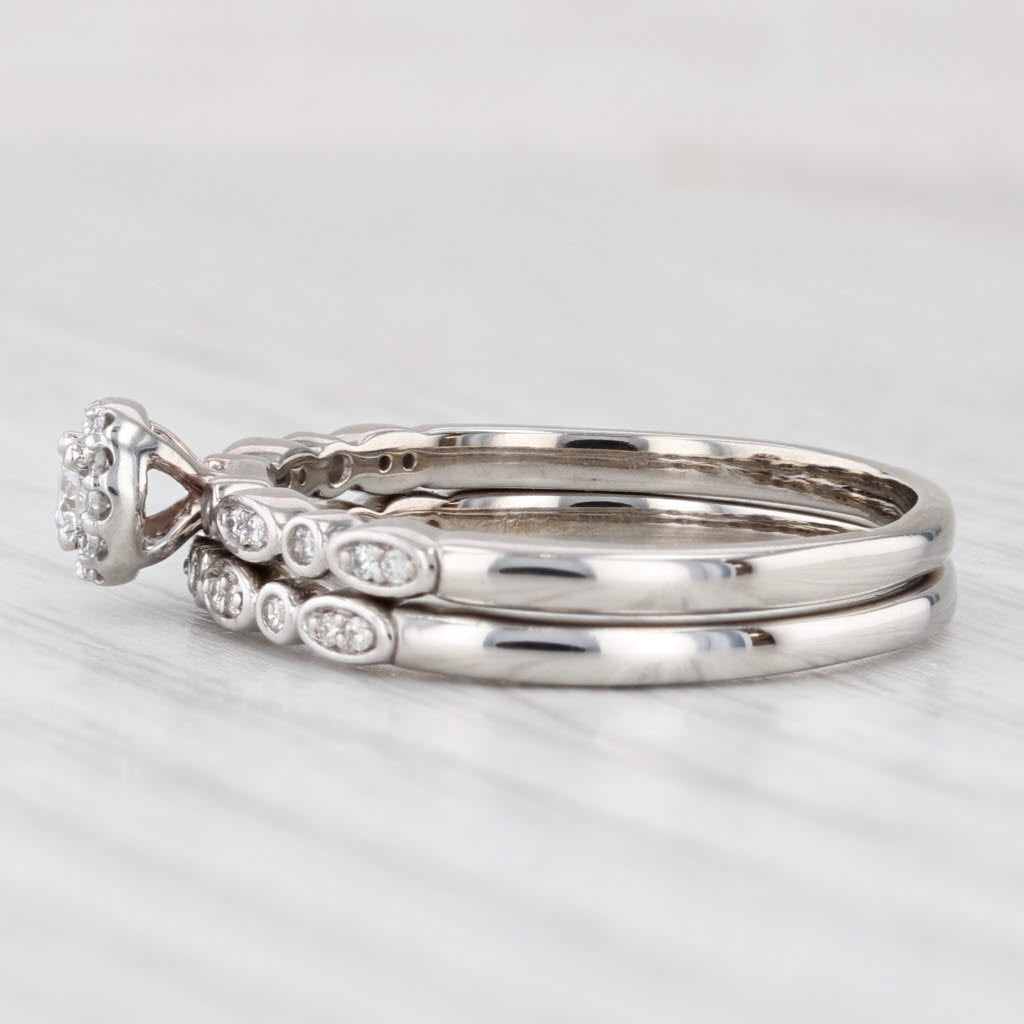 Light Gray 0.30ctw Diamond Halo Engagement Ring Wedding Band Bridal Set 14k White Gold